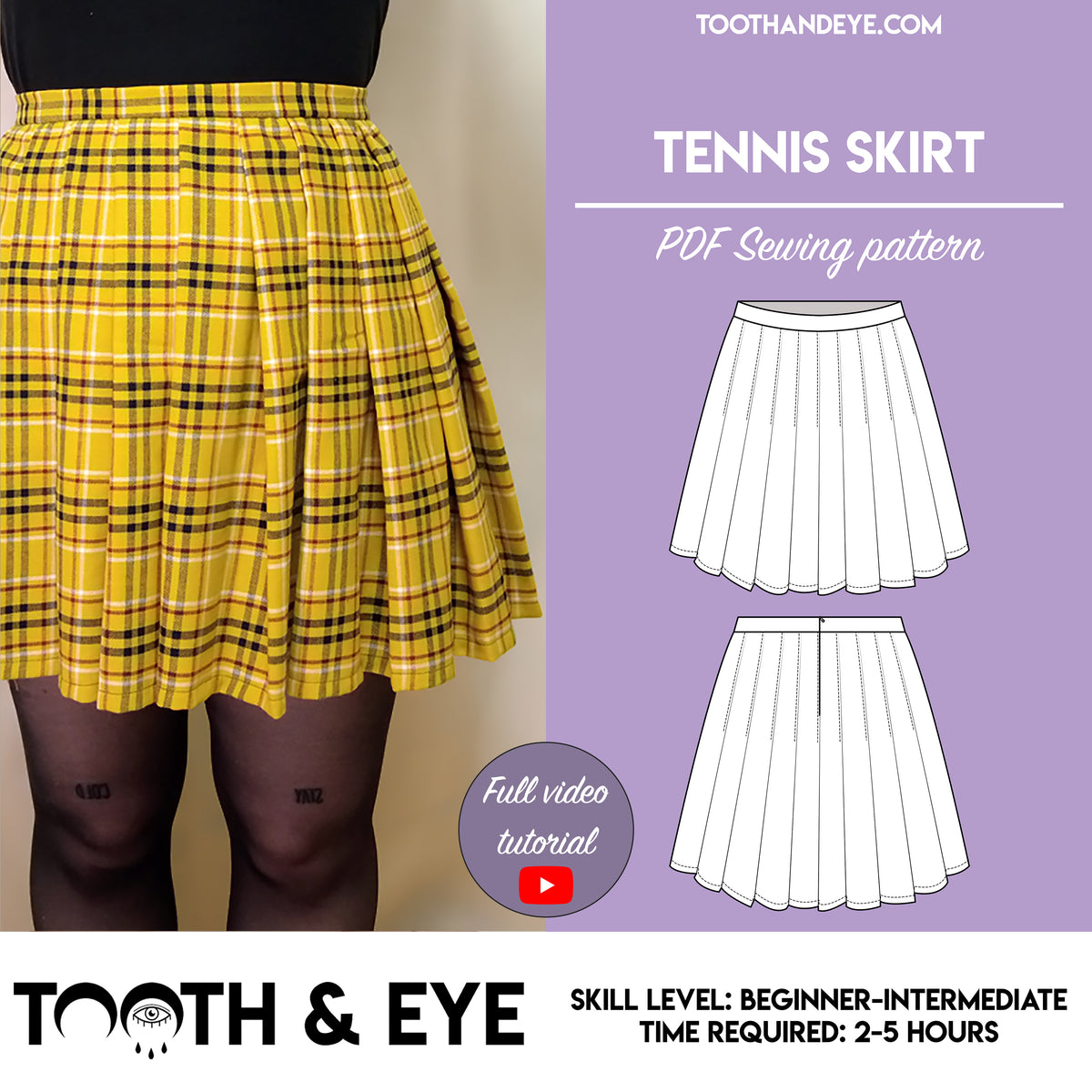 Tennis and Knife Pleat Skirt Sewing Pattern US00-22/UK2-26 – Tooth