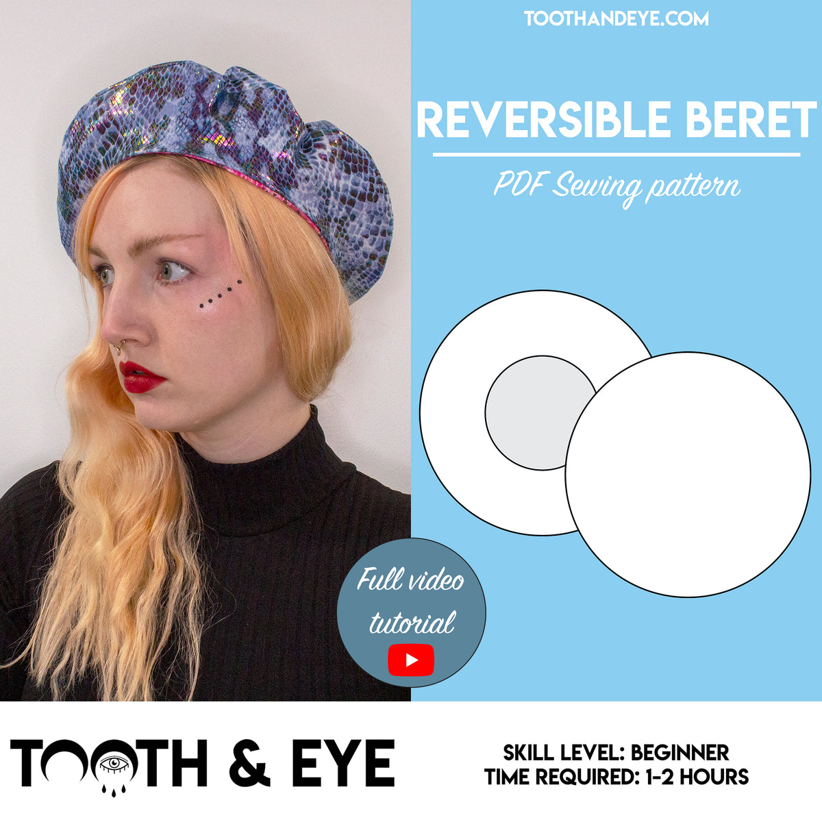 Reversible Beret Sewing Pattern – Tooth and Eye
