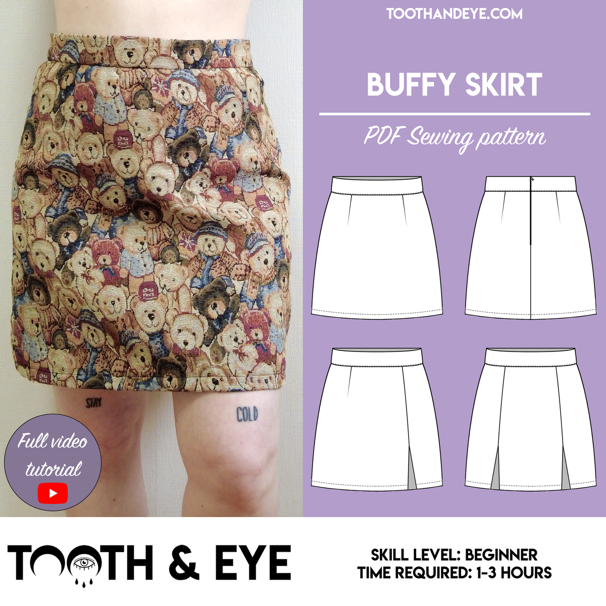 WOMEN SP INCISION SKIRT 完売品 しま Buffy Skirt Sewing Pattern US0-22/UK2-26 – Tooth and Eye